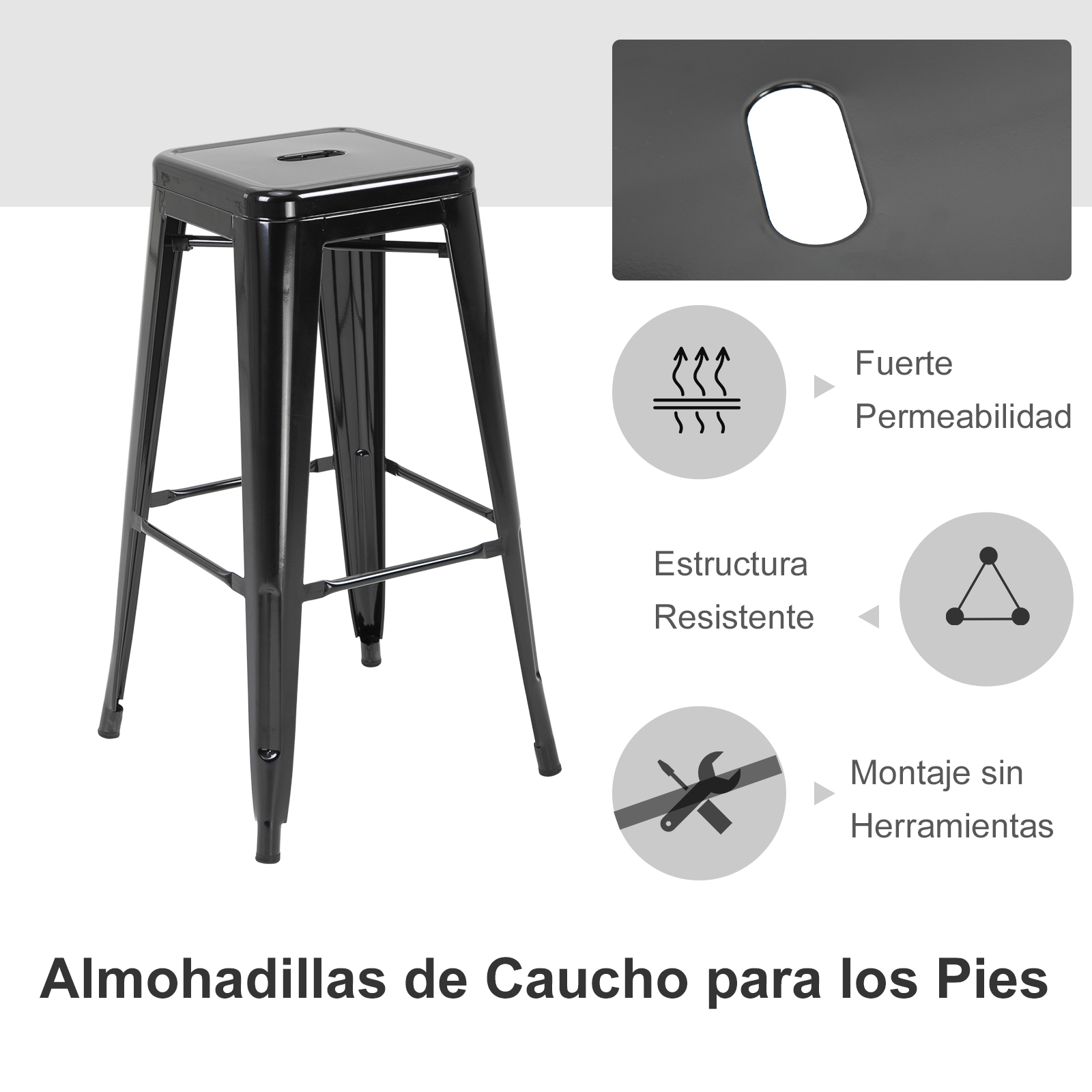 HOMCOM Set de 4 Taburetes para Interior y Exterior Metálico de Estilo Industrial
