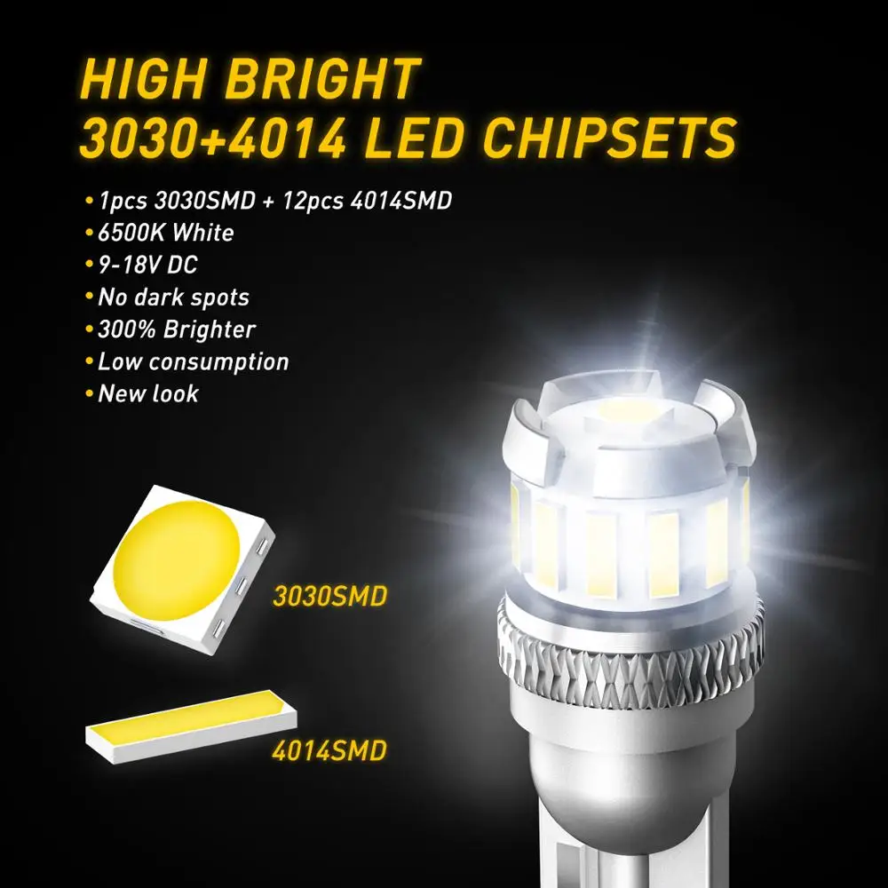 2x W5W LED T10 หลอดไฟ LED CANbus 4014 3020 SMD สําหรับตําแหน่งที่จอดรถไฟภายในแผนที่โดมไฟ 12V สีขาวโคมไฟอัตโนมัติ 6500K