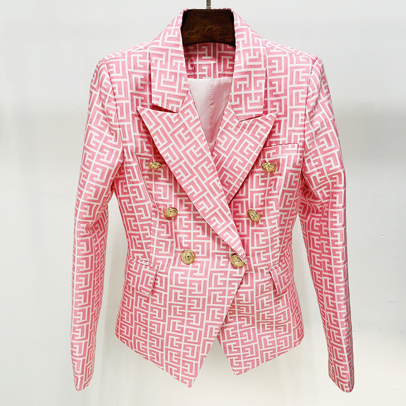 High Street neueste Designer Jacke Frauen Löwen knöpfe Zweireiher schmal geschnittene Monogramm Jacquard Blazer