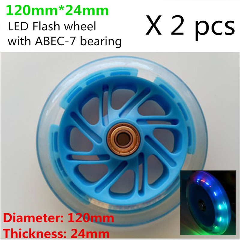 Roda de scooter para adultos e jovens, 100mm 110mm 120mm com 24mm 28mm, pneu de scooter de ciclismo em linha com luz colorida de brilho de flash de led 2 peças