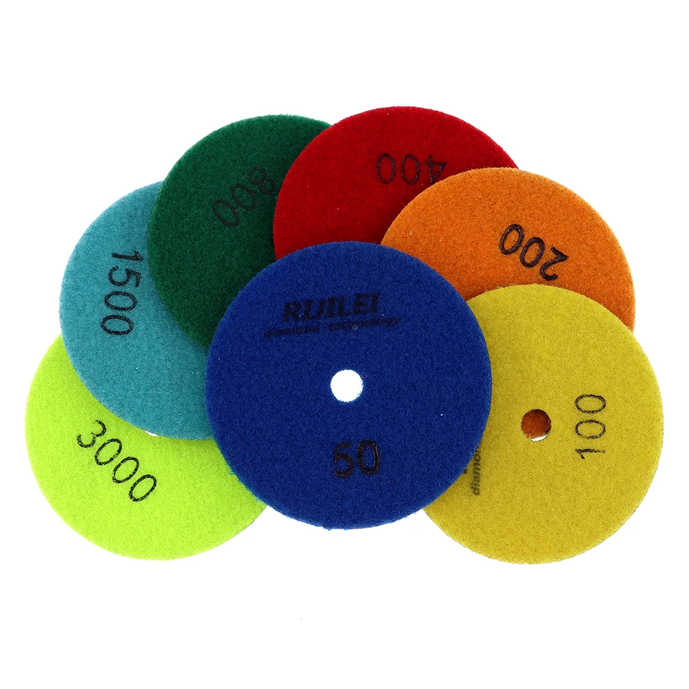 7 Cái/bộ 4 Inch Khô Đánh Bóng Sắc Nét Linh Hoạt 100Mm Đánh Bóng Kim Cương Miếng Lót Cho Đá Cẩm Thạch Đông Ninh ĐÁ BÊ TÔNG Chà Nhám đĩa