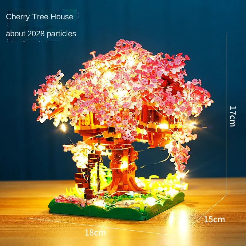 MINI SAKURA Tree Building Blocks ชุด DIY Cherry Blossom อิฐ Light Treehouse ชุดเครื่องประดับของขวัญโรแมนติกสําหรับแฟน