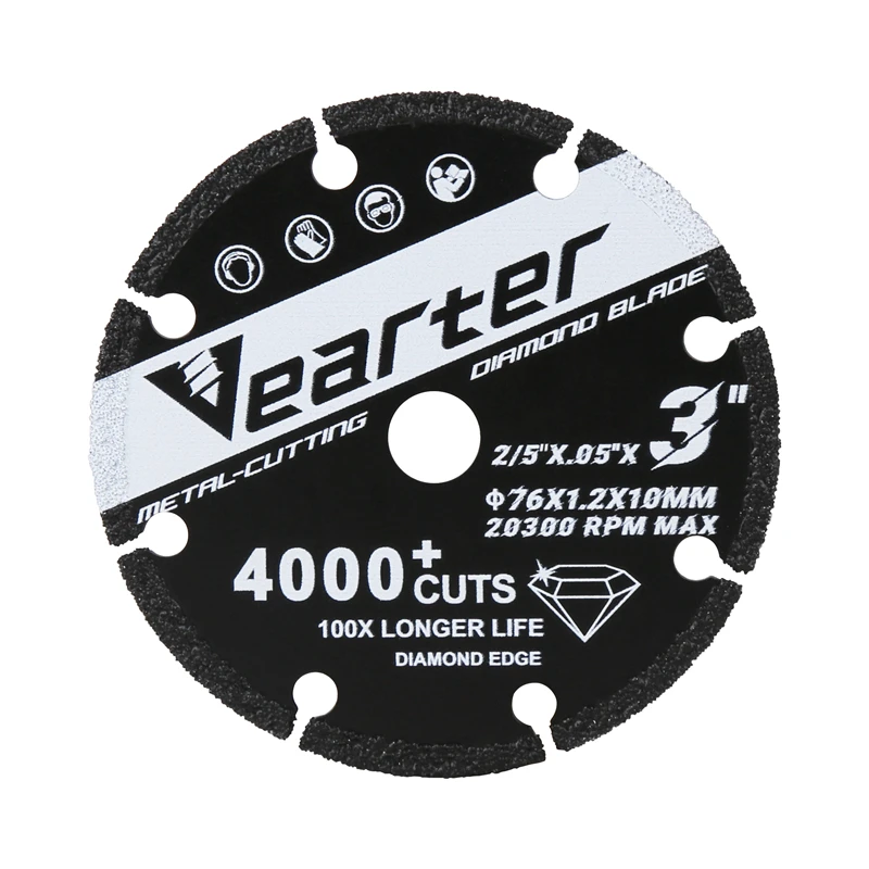 Vearter 76 мм X 10 мм вакуумно паяный алмазный отрезной диск 3 x 2/5 дюймов колесное пильное полотно для металлической арматуры, чугуна и нержавеющей стали
