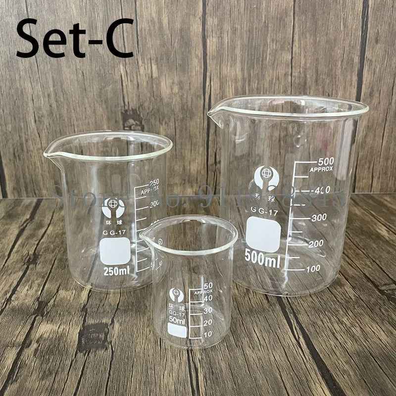 Set di bicchieri in vetro borosilicato da laboratorio AF, misurini in scala resistente al calore per attrezzature da laboratorio
