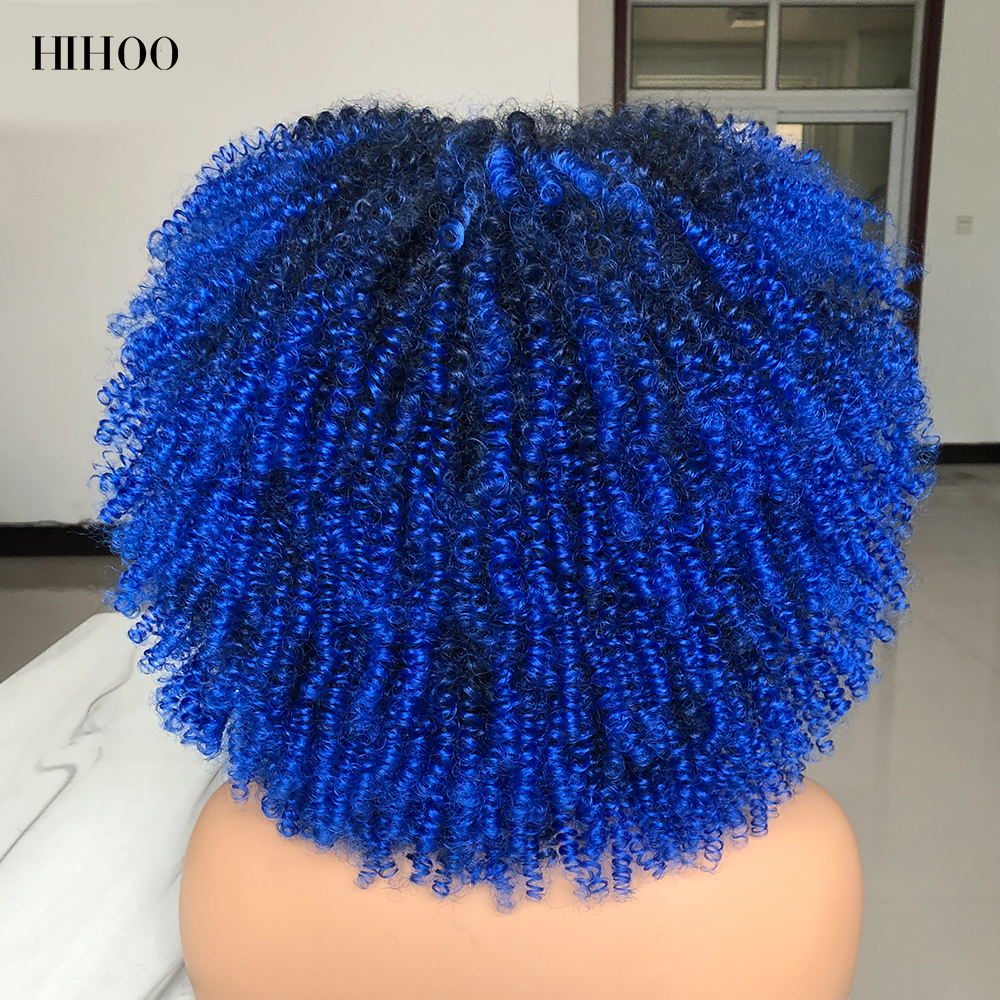 Krótka Afro peruka z kręconymi włosami z grzywką dla czarnych kobiet Cosplay Lolita naturalne włosy Ombre mieszane brązowe syntetyczne peruki afrykańskie