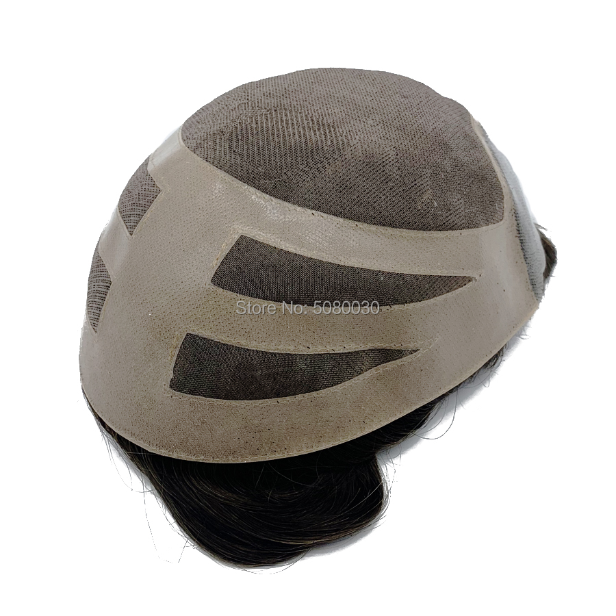 Maßgeschneiderte Bestellungen Mehrfarbiges Echthaar Herren Haarteil Toupet Ersatzsystem Remy Hai Mono Spitze mit Poly Bond