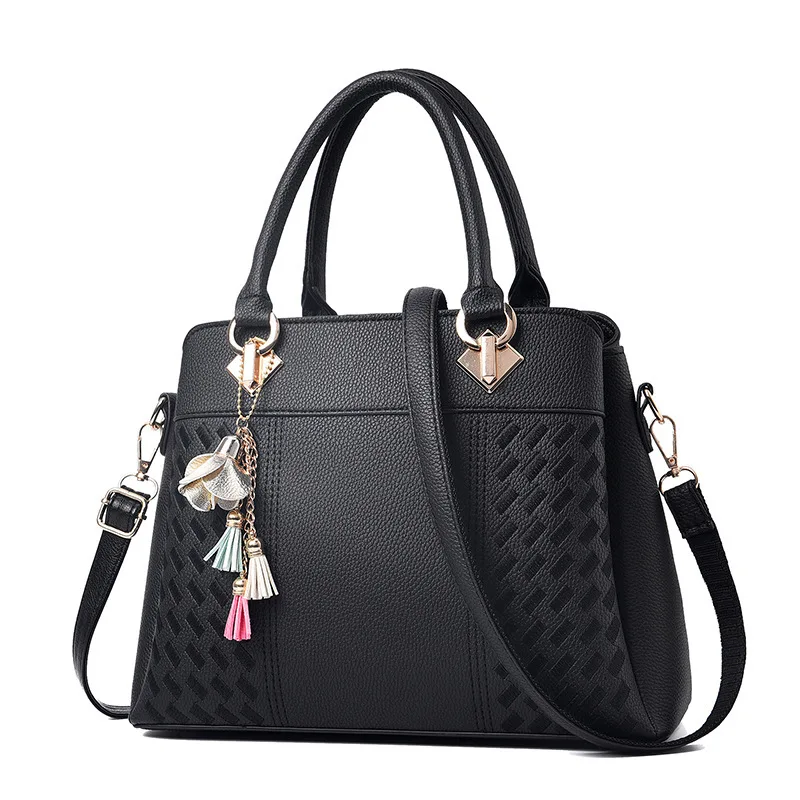 แฟชั่นผู้หญิงกระเป๋าถือพู่โท้ทหนัง PU กระเป๋า Handle Crossbody กระเป๋ากระเป๋าสะพายไหล่ Lady Simple สไตล์กระเป๋า
