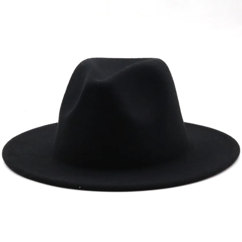 Mới Phong Cách Anh Quốc Mùa Đông Cho Bé Len Chắc Chắn Cổ Điển Fedoras Nón Bé Trai Bé Gái Panama Jazz Nón Lớn Rộng Vành Lớn Màu Đen fedoras 52-54CM