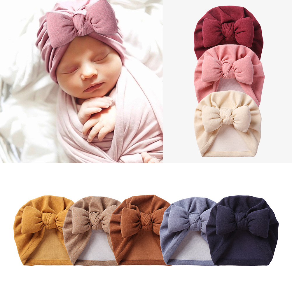 Einfarbig Baby Hut Bowknot Baby Mädchen Jungen Kaschmir Turban Knoten Kopf Wraps Baby Kinder Motorhaube Mützen Neugeborenen Krankenhaus Kappen