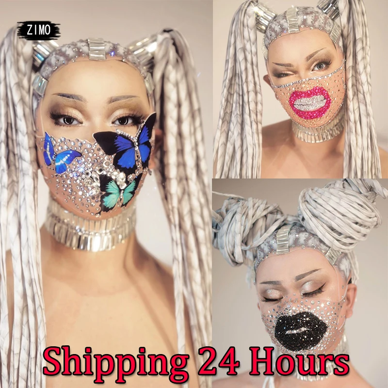 Masque de mode scintillant femmes hommes rave strass cristal concepteur Club fête accessoires drôles danseur de noël accessoires de scène masques
