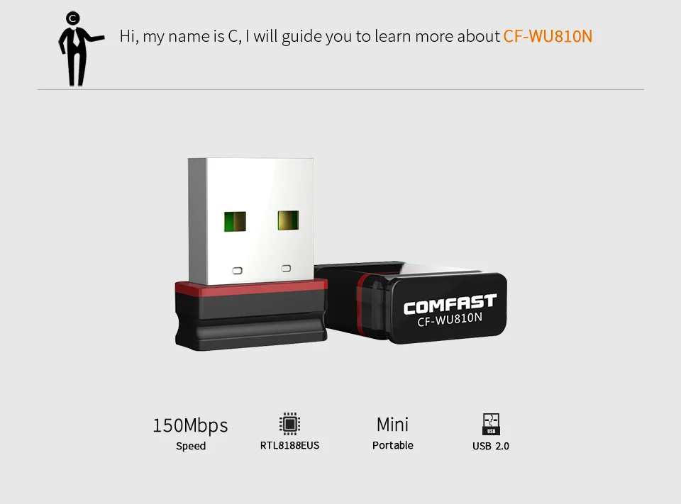 Comfast Mini PC WIFI адаптер Wi-Fi USB WIFI антенна 150 Мбит/с RTL8188EU беспроводной приемник Wi-Fi ключ излучатель сигнала сетевая карта
