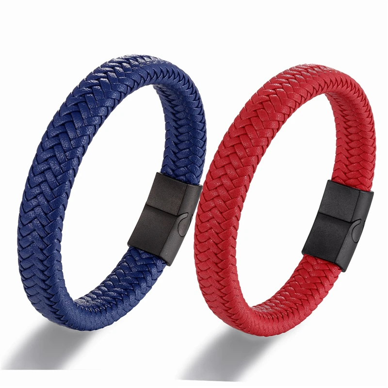 ผู้ชายคลาสสิกเครื่องประดับของแท้สายข้อมือหนังไทเทเนียมสีดำเชือก Magnetic Clasp สายรัดข้อมือสำหรับของขวัญเครื่องประดับชาย