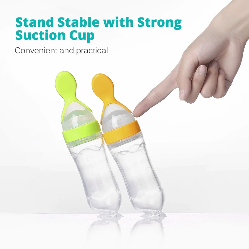 Biberon in silicone utile e sicuro con cucchiaio Integratore alimentare Bottiglie di cereali di riso Spremere cucchiaio Biberon per il latte Tazza