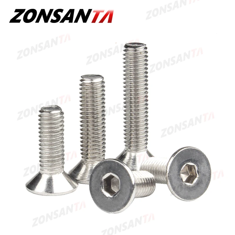 Zonsanta M2 M2.5 M3 M4 M5 M6 Din7991 304 Thép Không Gỉ Bắt Vít Lục Giác Lục Giác Ổ Cắm Đầu Phẳng Countersunk Vít Đồ Nội Thất ốc Vít