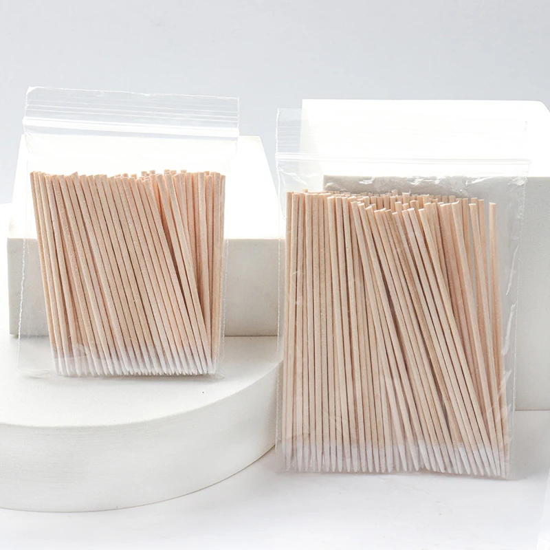ทิ้งขนาดเล็กผ้าฝ้าย Swab 100pcs Lint ฟรี Micro แปรงไม้ Cotton Buds Swabs Eyelash EXTENSION กาวถอดเครื่องมือ