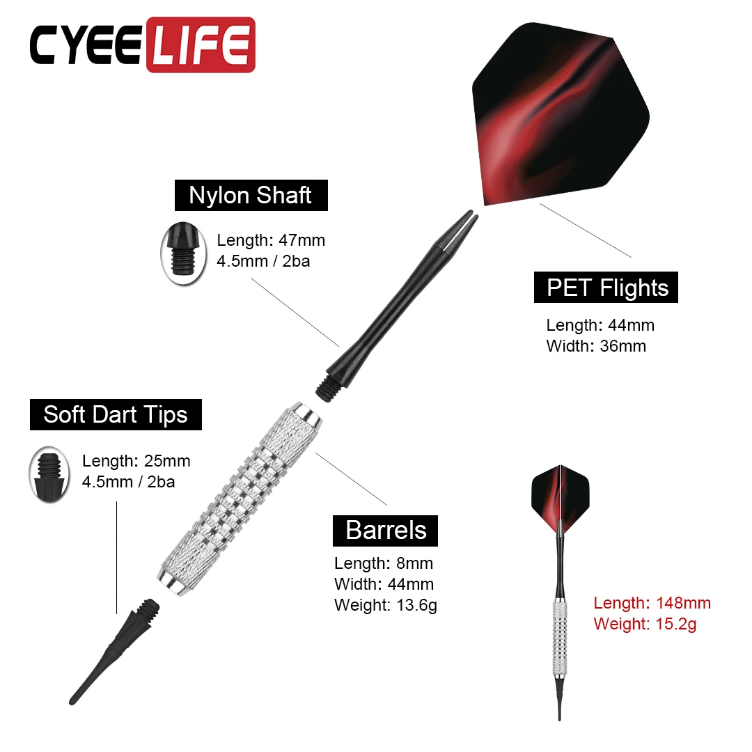 CyeeLife Dart Set หลายรูปแบบลูกดอกเที่ยวบินลูกดอกมืออาชีพเคล็ดลับพลาสติกอ่อนชุดสําหรับอุปกรณ์เสริม Dartboard อิเล็กทรอนิกส์