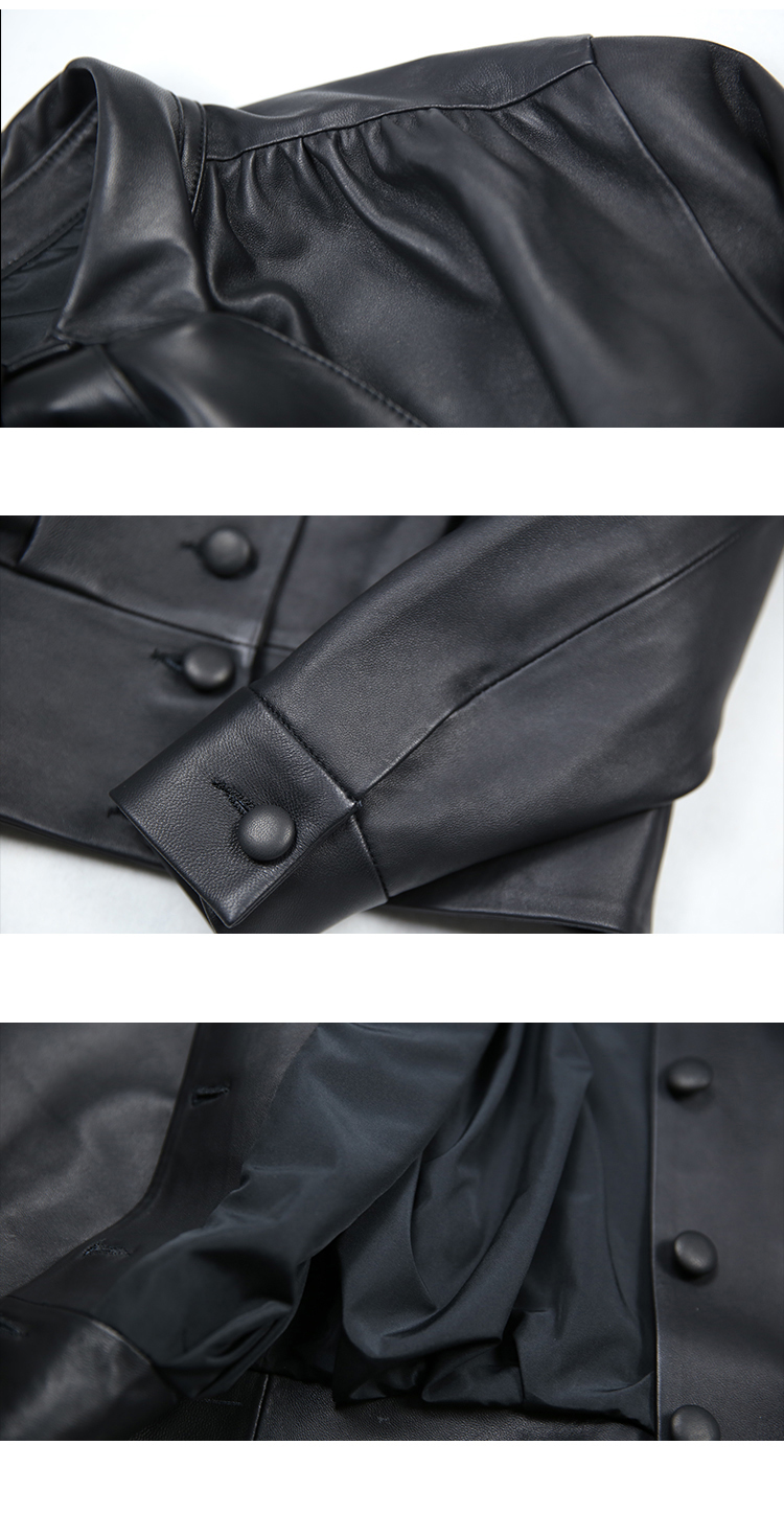 Casaco feminino de couro legítimo, jaqueta feminina estilo europeu com orelhas de coelho gola apertada