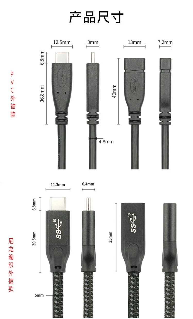 USB C Kabel Ekstensi USB 3,1 Kabel Video Data Usb-c Pria/Wanita Kabel Ekstensi Konektor Kabel Ekstensi 0,2,5 M/1M