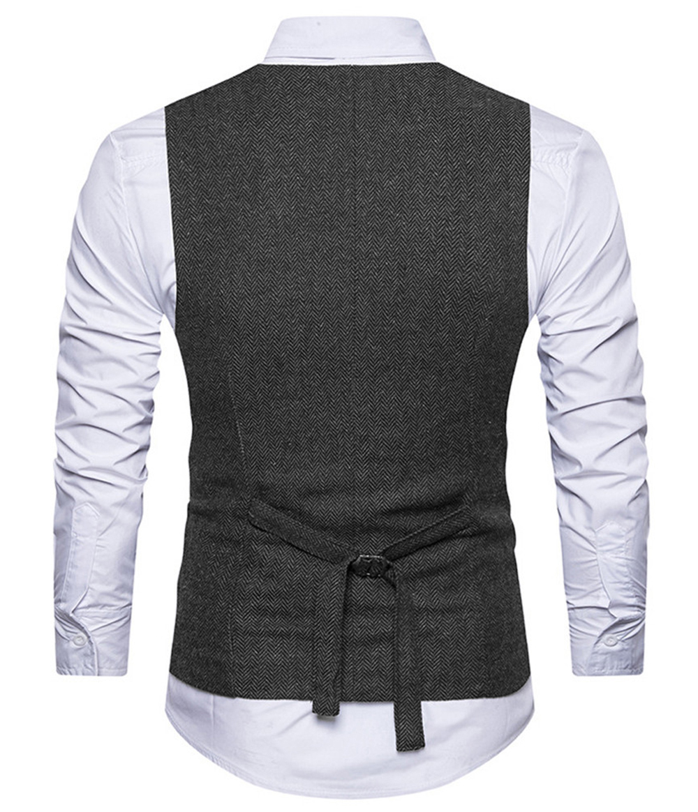 Chaleco Ajustado de Tweed para hombre, ropa Vintage de espiga con cuello en V, trajes de padrino de boda informales de lana para XS-5XL