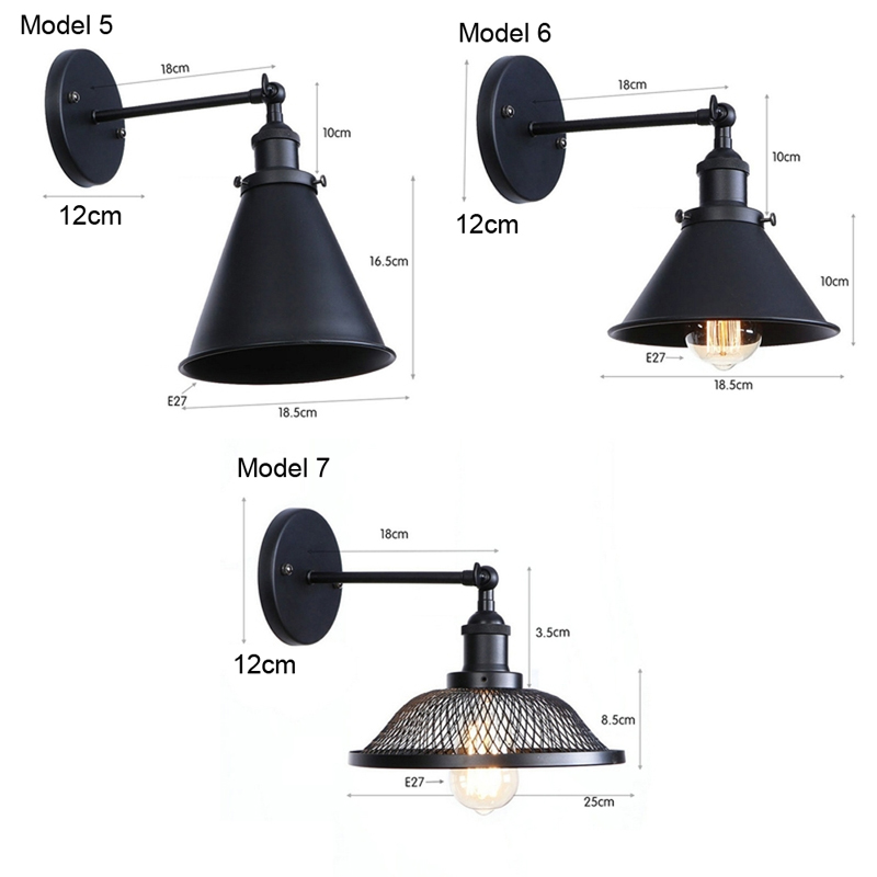 Vintage Lampu Dinding Besi Hitam Kap Lampu E27 LED Lampu LED untuk Ruang Tamu Ruang Kerja/Kamar Tidur/Samping Tempat Tidur Kamar Mandi Dinding Dalam Ruangan lampu Retro