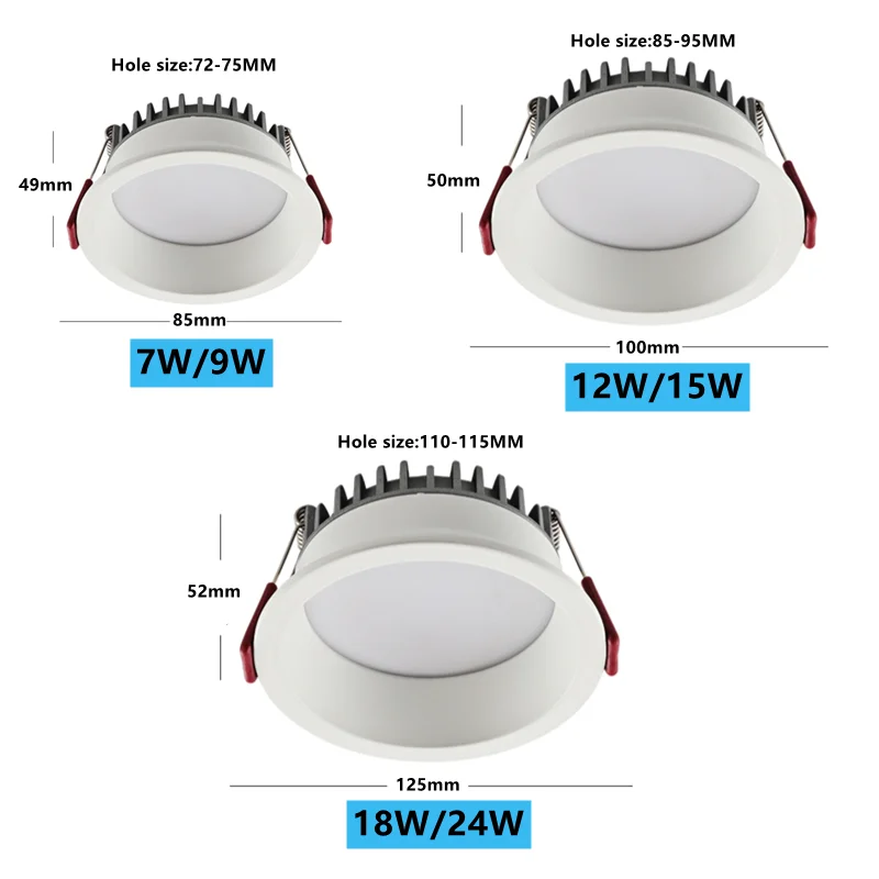 Luz empotrada antideslumbrante LED COB, 18W, 24W, regulable, 85-265V, foco de lámpara de techo, 12W, 15W, iluminación para el hogar, sala de estar y dormitorio
