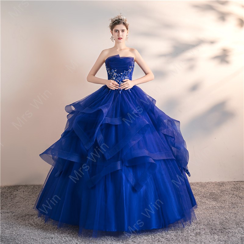 Azul Quinceanera Vestidos 2023 Festa Prom Elegante Strapless Ball Gown 6 Cores Vestido Baile Formal Tamanho Personalizado