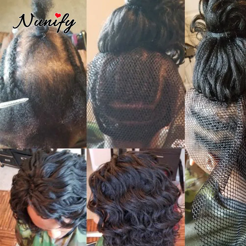 Nunify-gorro tejido negro elástico, redecilla para el pelo, peluca, redecilla, red de encaje suizo, cierre Frontal para sótano, base tejida