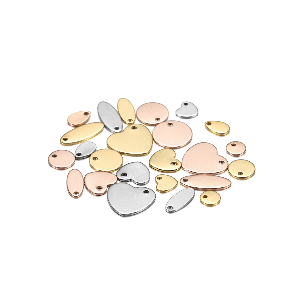 10-50 Con Vàng Thép Không Gỉ Tùy Chỉnh Dog Tag Hình Trái Tim Hình Bầu Dục Tẩy Trống Charm Mặt Dây Chuyền Quyến Rũ Cho DIY bộ Trang Sức Làm Cho Vật Dụng