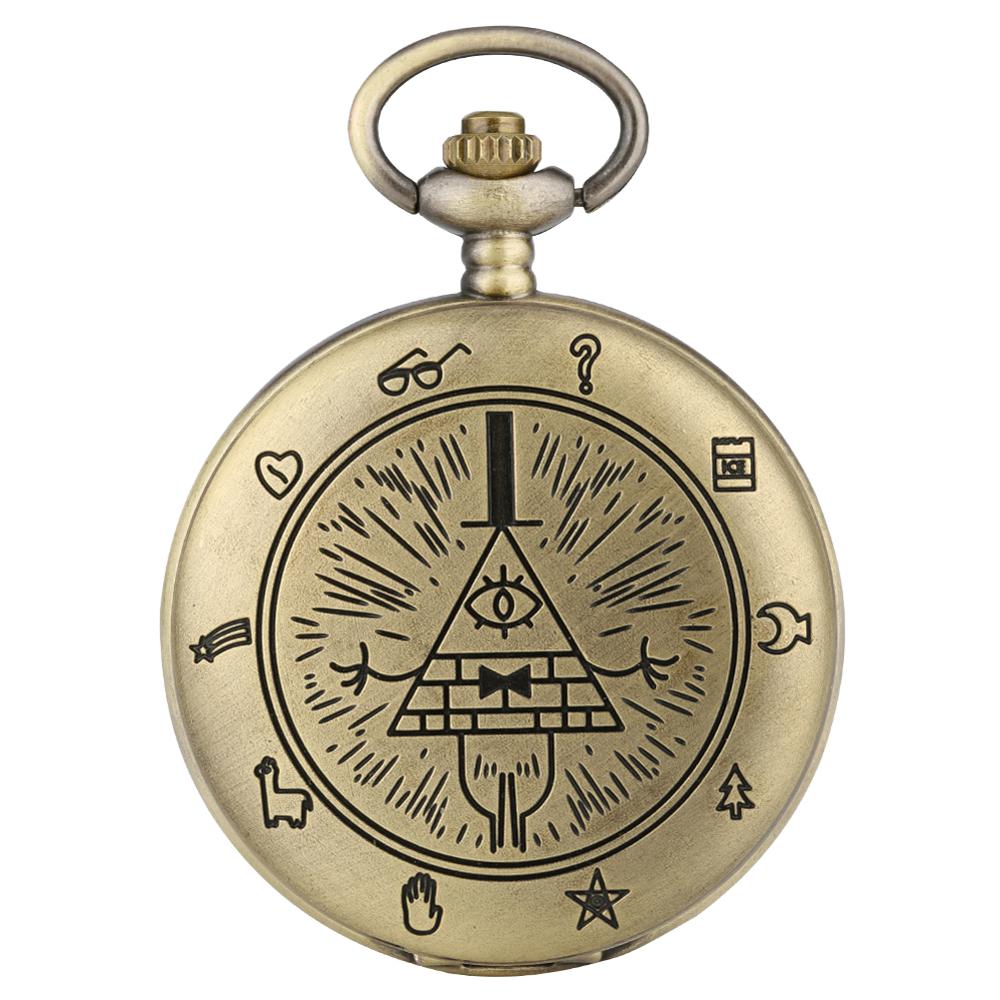 Seltsame Stadt Dreieck Teufel Pyramide Muster Quarz Taschenuhr Halskette Kette Auge von Providence Freies-Mason Männer Fob Uhren geschenke