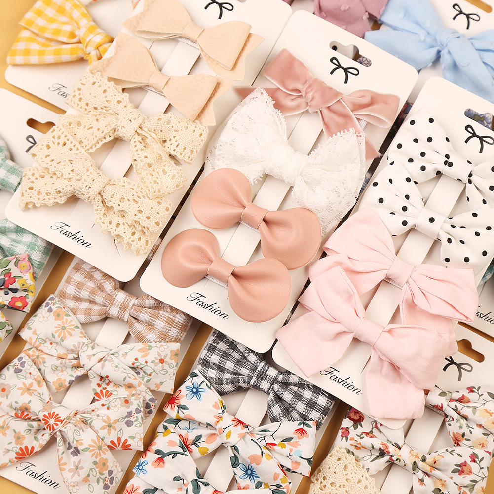 4 Cái/bộ Da Báo Chấm In Nơ Tóc Nơ Kẹp Bé Gái Ren Vải Lanh Cotton Barrettes An Toàn Kẹp Tóc Mũ Phụ Kiện