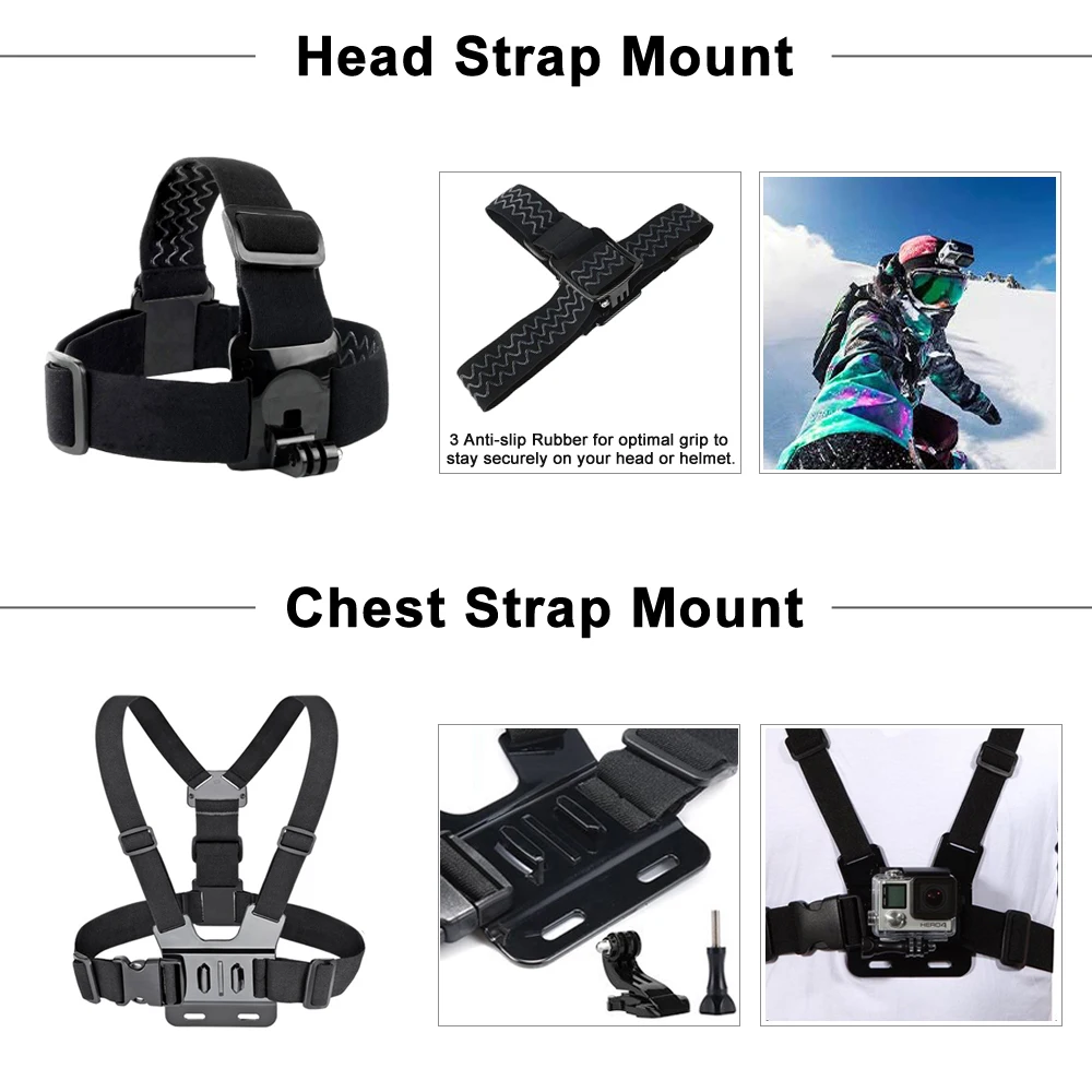 ORBMART Cho GoPro Bộ Phụ Kiện Cho Go Pro Hero 11 10 9 8 7 6 5 4 Đen Ốp Cho yi 4K Mijia Cho Sjcam Camera Hành Trình