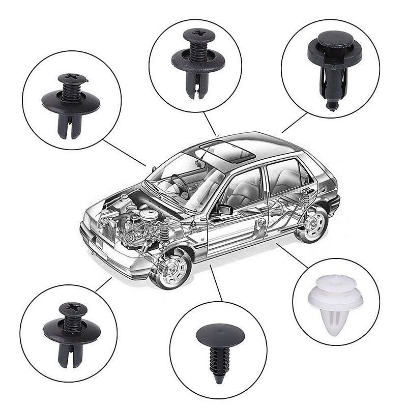 100 Uds Kit de Clip de sujeción automático Clips de remache de guardabarros cuerpo de coche pasador de retenedor de empuje remache parachoques puerta Panel de ajuste retenedor Clips de coche