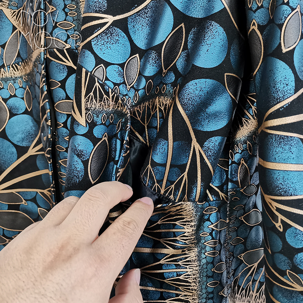 Novmoop genuine leather women overcoat floral pattern printed sheepskin oversize Italy luxurious style LT3365