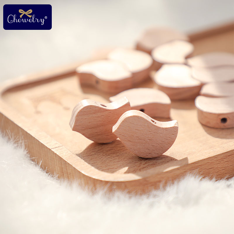 10 sztuk buk drewniane koraliki gryzak dla niemowląt gryzoń Mini ptaki serca koraliki naszyjnik DIY łańcuszek smoczka rzemiosło biżuteria produkt dla dzieci