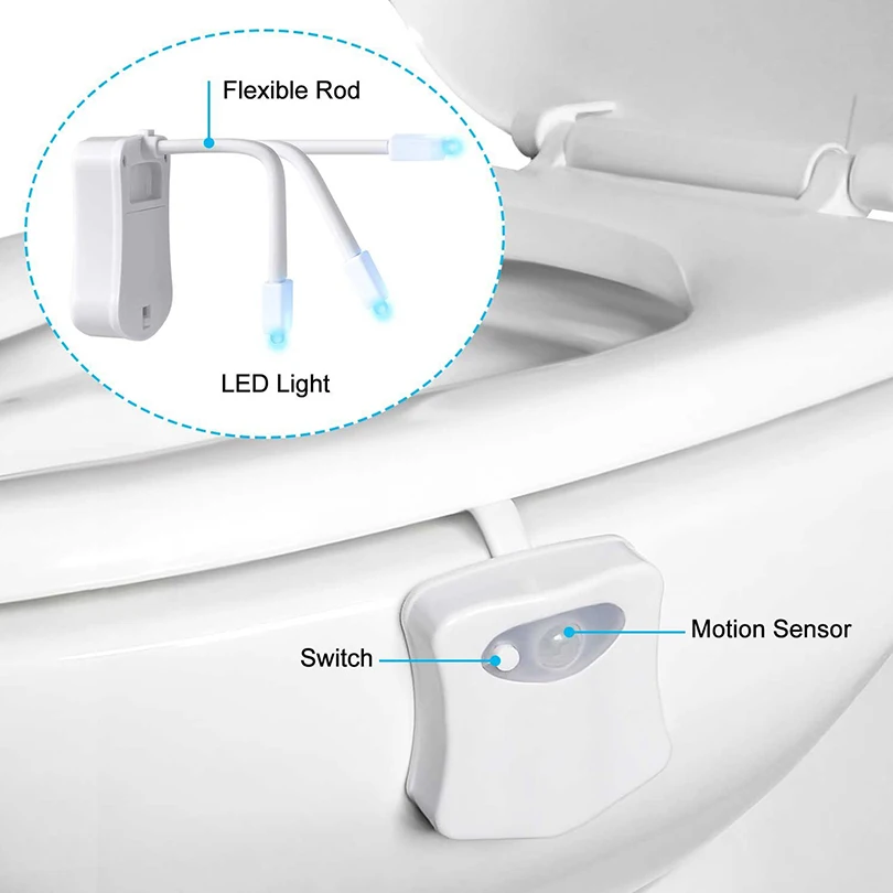 Luz nocturna para inodoro con Sensor de movimiento PIR, luces LED para inodoro, lámpara de noche para baño, iluminación para inodoro de 16 colores