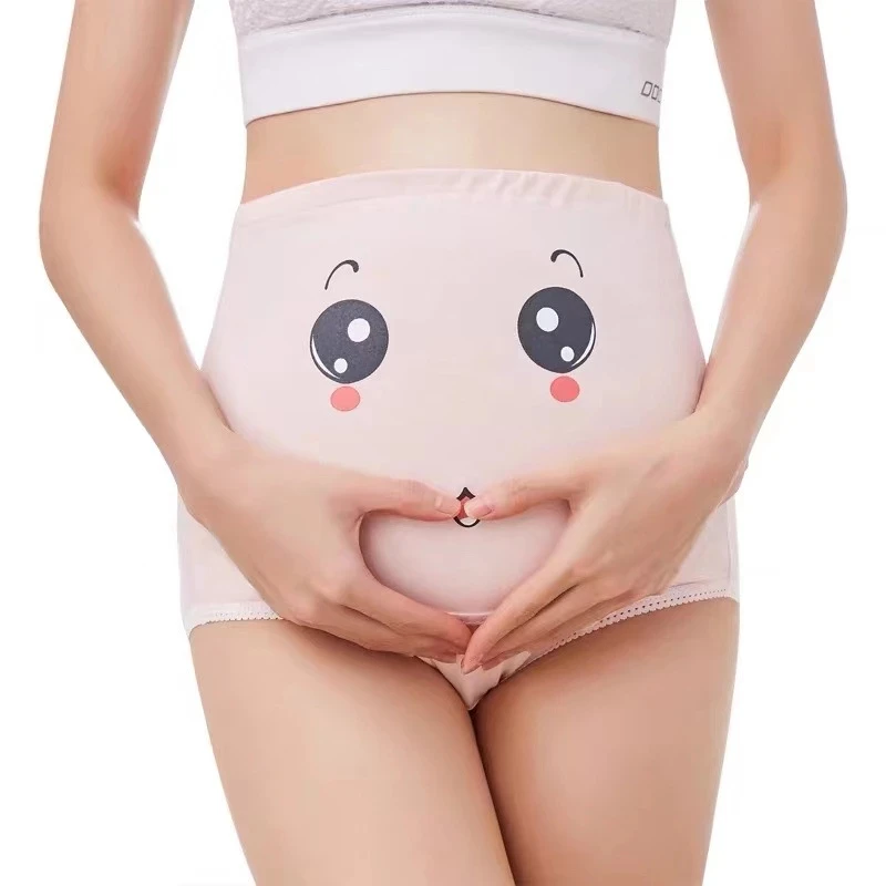 코튼 높은 허리 출산 팬티 조정 가능한 배꼽 팬티 임신 한 여성을위한 만화 인쇄 눈 옷 임신 Intimates