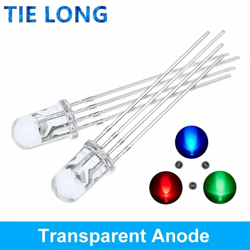 10pcs 5mm RGB LED catodo comune/anodo comune diodi ad emissione tricolore f5 RGB diffuso/evidenziazione trasparente per arduino