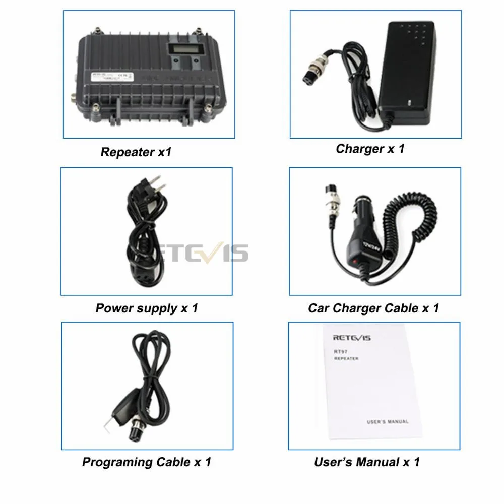 Walkie-Talkie-Repeater, Vollduplex-Funk-Repeater, Mini-Analog-Repeater, anpassbar, RETEVIS RT97, 10 W, UHF (oder VHF)