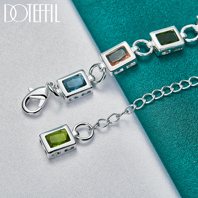 DOTEFFIL-pulsera cuadrada de Plata de Ley 925 con incrustaciones de circonita AAA multicolor, cadena para mujer, joyería de boda para fiesta de compromiso