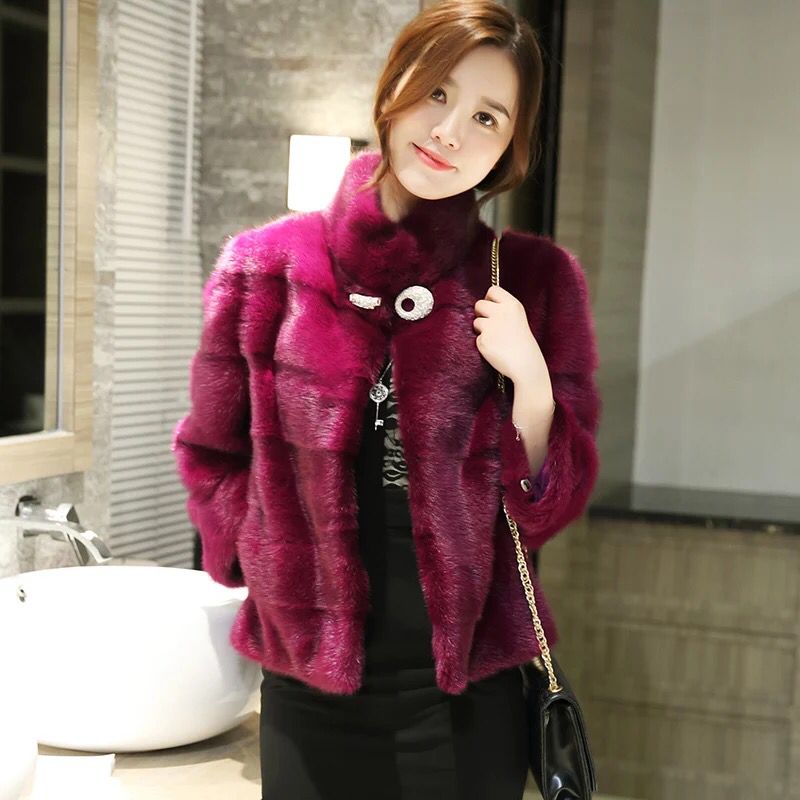 Damesjas van echt nertsbont, korte jas, Europese straatstijl, warm, casual mode, damesbovenkleding