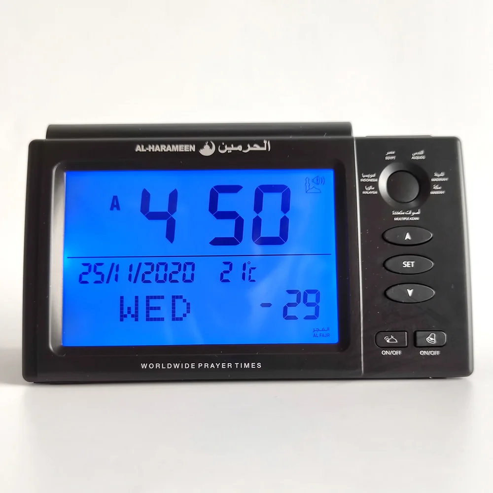 Hồi Giáo Cầu Nguyện Đồng Hồ Đa Azan Âm Thanh Qibla Hướng Hijiri Lịch Báo Lại Và Màn Hình LCD Lớn Để Bàn Thời Gian Cho Tất Cả lời Cầu Nguyện
