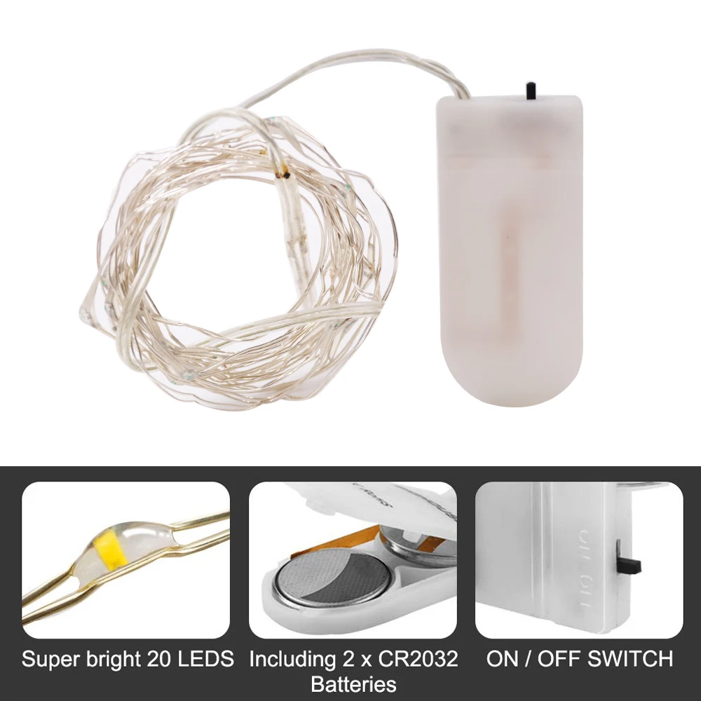 20 40LEDs ทองแดงลวดไฟ Fairy แบตเตอรี่ดําเนินการไฟ LED String งานแต่งงานในร่มตกแต่งคริสต์มาส Garland ไฟ