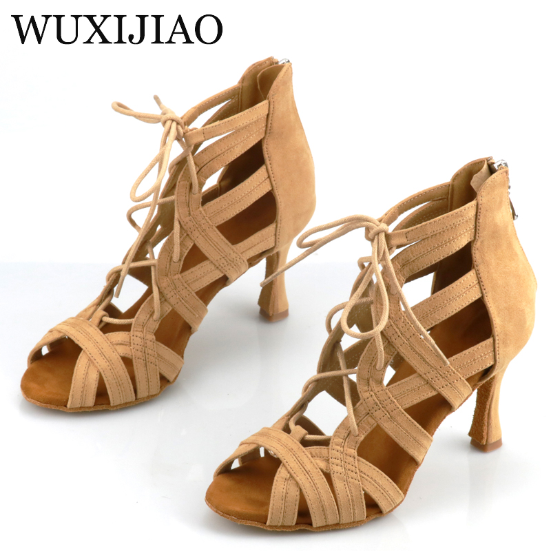 WUXIJIAO zapatos de baile latino brillantes para mujer, Salas, zapatos de baile de salón, tacón alto con perlas, 9cm, Software de vals, venta caliente