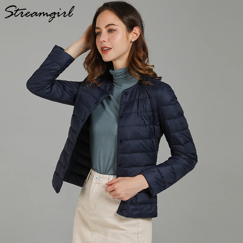 Siêu Mỏng Xuống Áo Khoác Nữ Size Lớn Màu Hồng Nữ Nhẹ Xuống Áo Siêu Nhẹ Phối Trắng Ấm Ngắn Áo Khoác Nữ