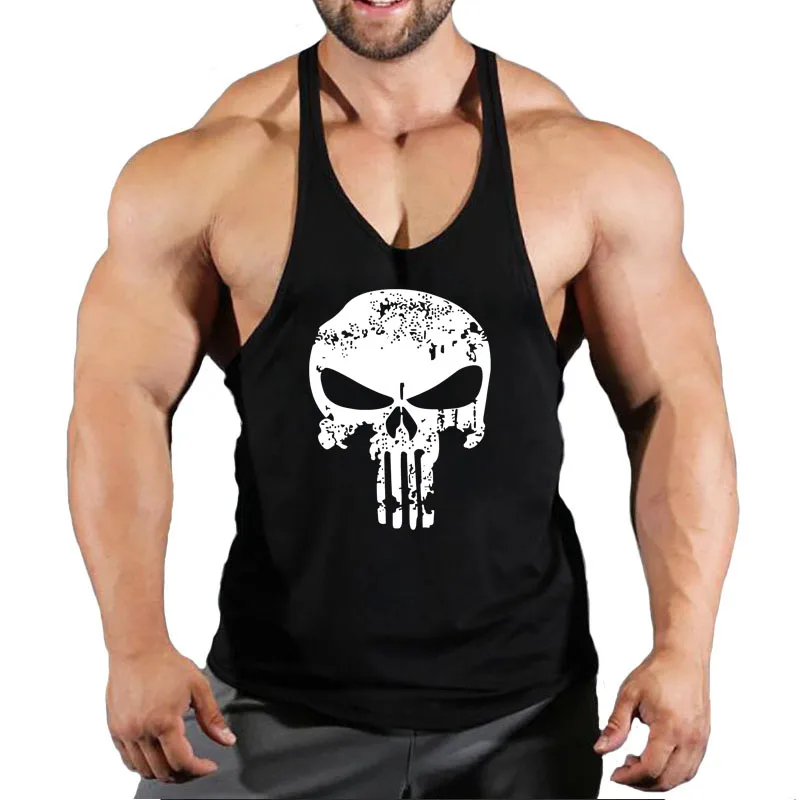 Hộp Sọ Mạnh In Quần Áo Thể Hình Cotton Gym Xe Tăng Chui Áo Lót Thể Dục Stringer Cơ Tập Luyện Áo Vest