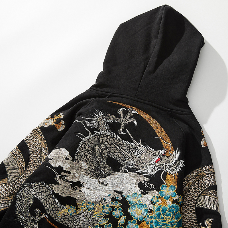 Sudaderas con capucha Makuluya Yokosuka Black Dragon Phoenix Suzaku patrón bordado jersey Sakura