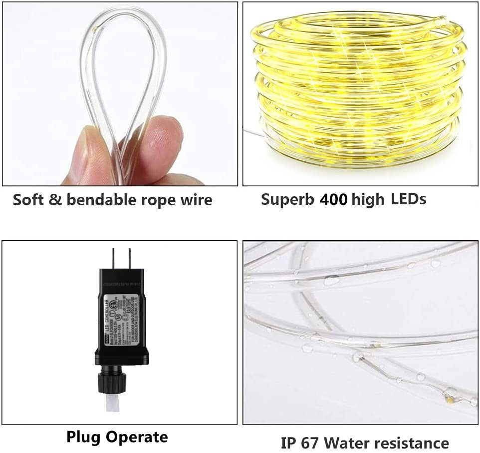 가정을 위한 거리 화환 크리스마스 훈장 2025 꽃줄 Led 튜브 로프 스트링 라이트 플러그 작동 10/20/30/40M 새해 2025 크리스마스/발렌타인/웨딩/파티/가정/정원 장식