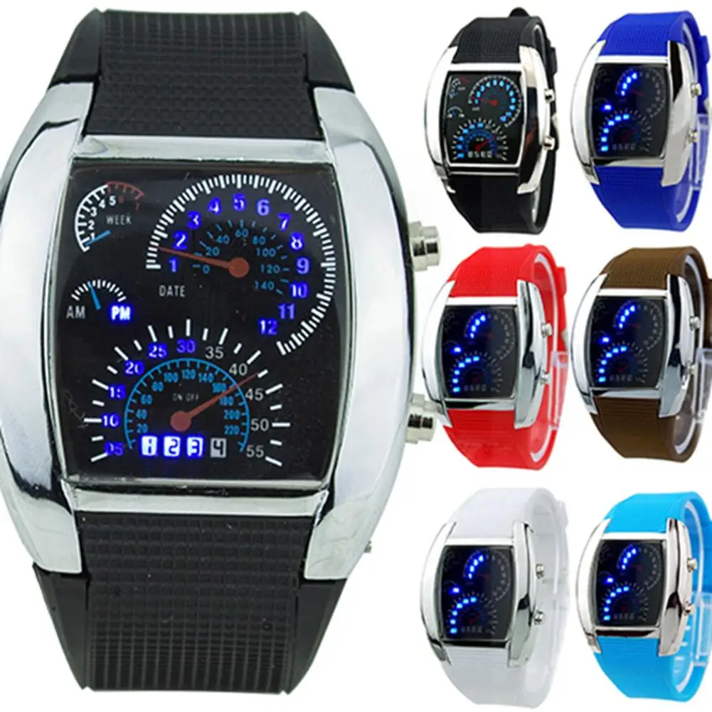 Heiß! Mode Männer Frauen Sport LED Armaturen brett Muster Zifferblatt digitale Armbanduhr Geschenk digitale LED Sport uhr Herren