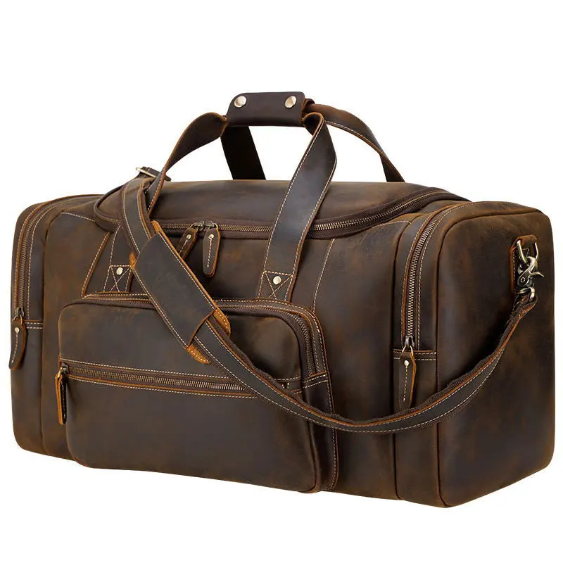 MAHEU Lớn Túi Du Lịch Da Thật Chính Hãng Da Phong Cách Vintage Túi Đựng Quần Áo Nam Xách, Túi Travelling Túi Weekender Túi Dành Cho Người Đàn Ông