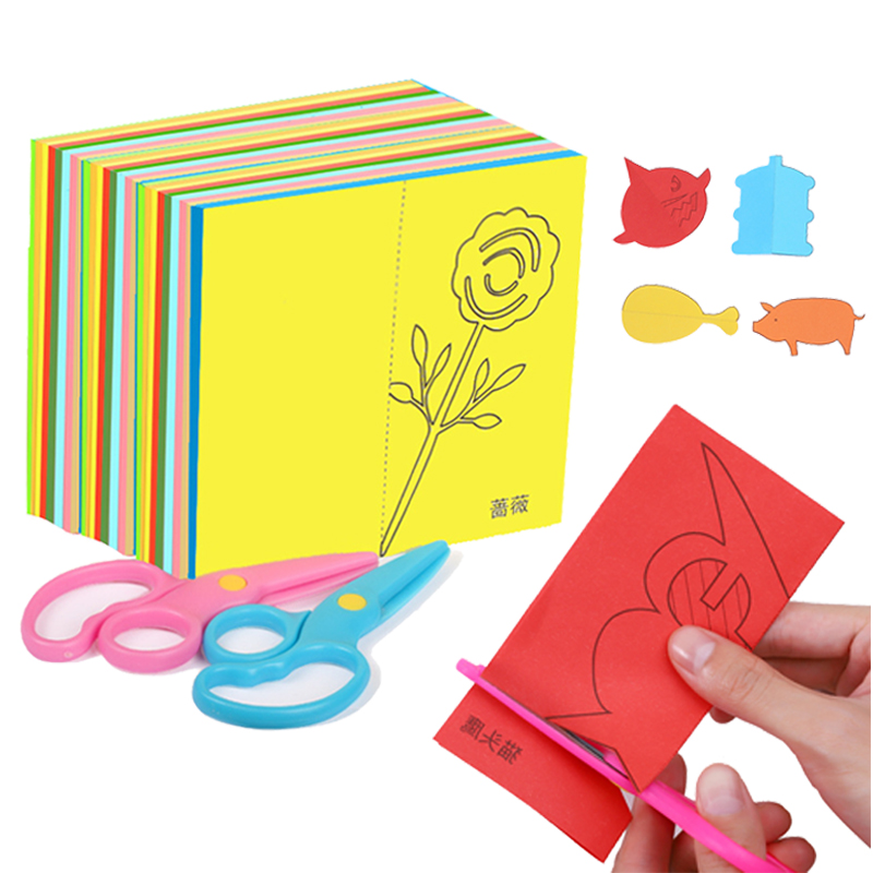 Conjunto de corte de papel tesoura de corte de papel habilidades atividade livro de corte crianças artesanato brinquedos kits pré-escolar com tesoura segura para crianças
